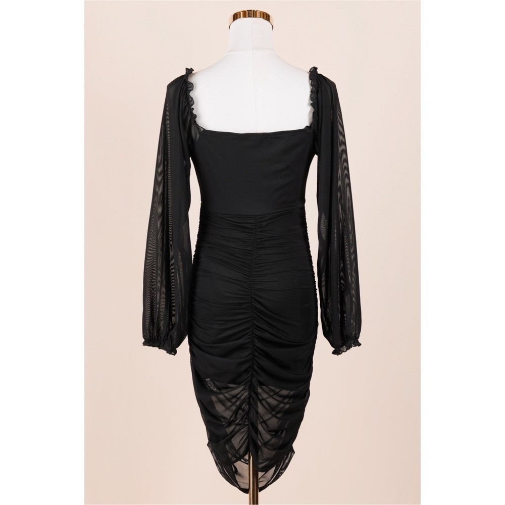 Sz M Almost Famous Mesh Ruched Sleeve Bustier Bodycon Dress In Black GUC - Picture 4 of 6